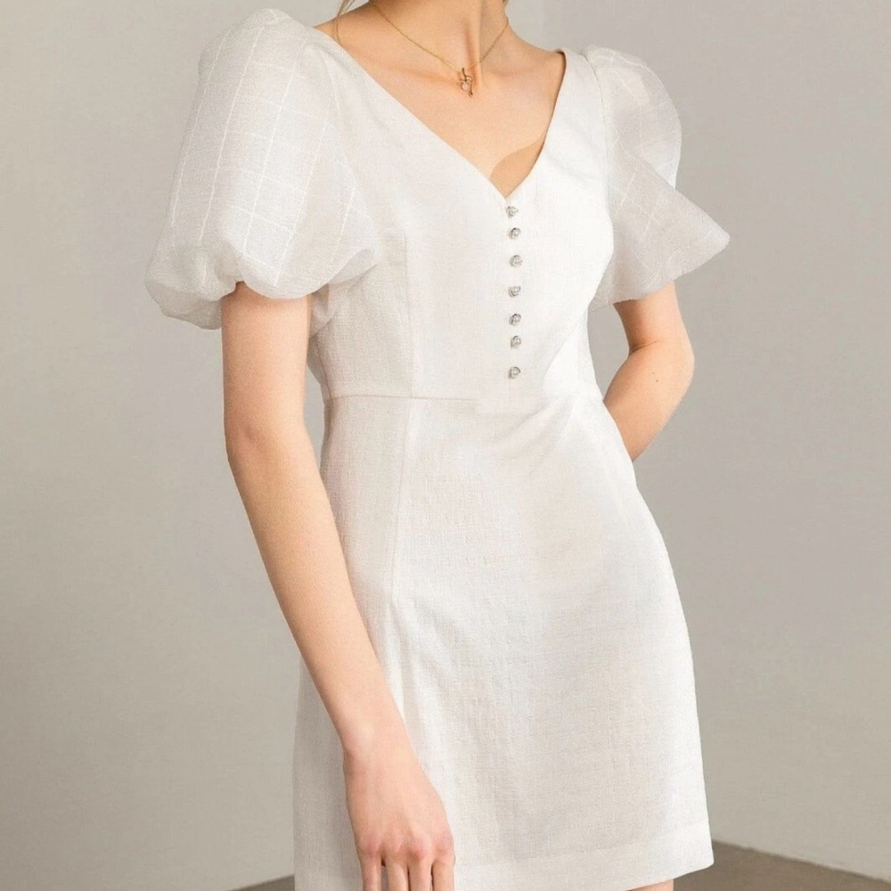 J.ING White Mini Dress with Puff Sleeves